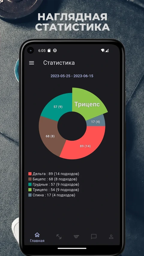 Экран приложения План тренировок в зале и дома с персональным планом